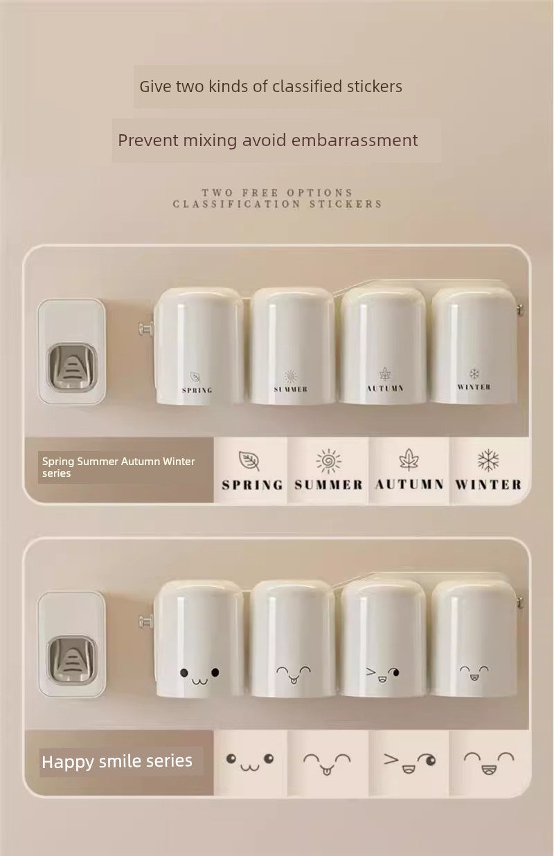 Wall-Mounted Toothbrush Holder with Toothpaste Squeezer | Bathroom Organizer Set