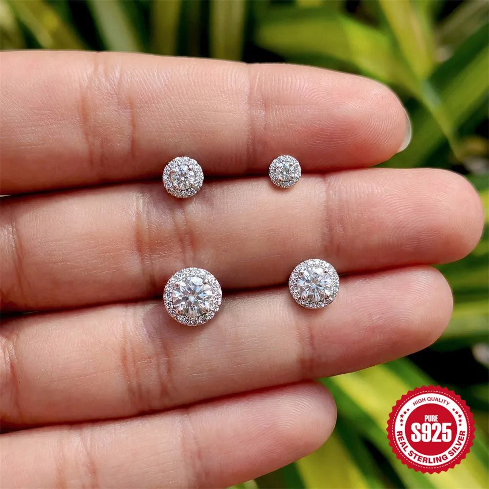 CANNER 1PC Classic Three Claws 0.03-1.2 Carat Sparkling D Color Moissanite Piercing Earring Women 925 Sterling Silver Earring