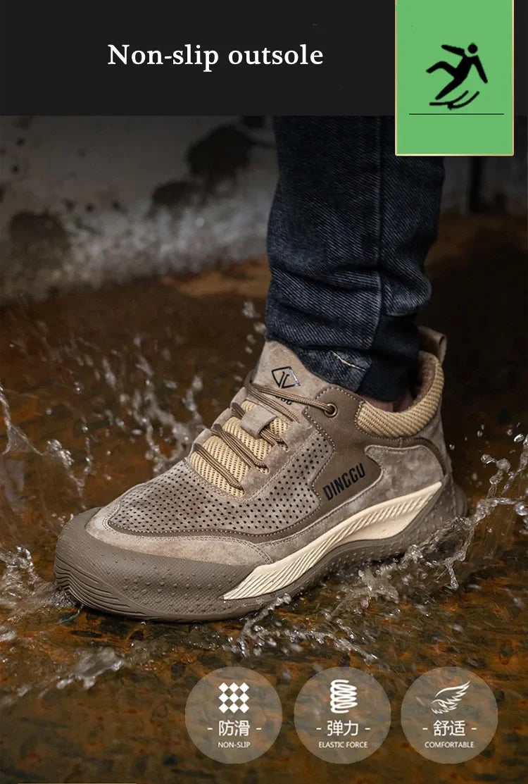 Men Steel Toe Shoes Men Breathable Work Shoes Women Hollow Out Upper Work Sneakers Lightweight Steel Toe Protective Safety Boots