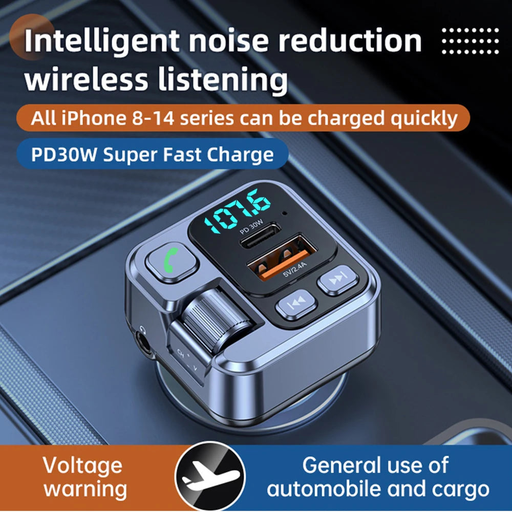 Car Bluetooth FM Transmitter Wireless Hands-Free Call MP3 Player Support Fast Charging Radio with Mic
