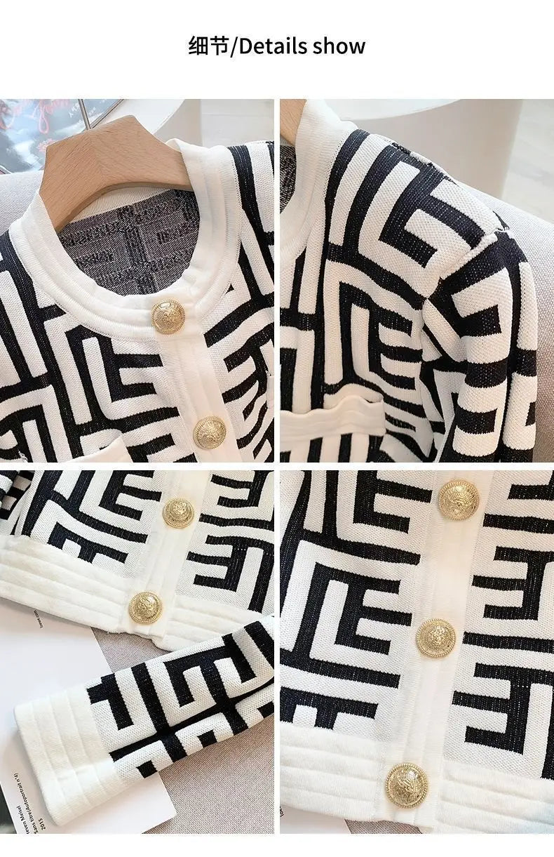 New Women's Cardigan Short Knit French Retro Style Sweater Coat Vintage Clothes Long Sleeve Top  Y2k