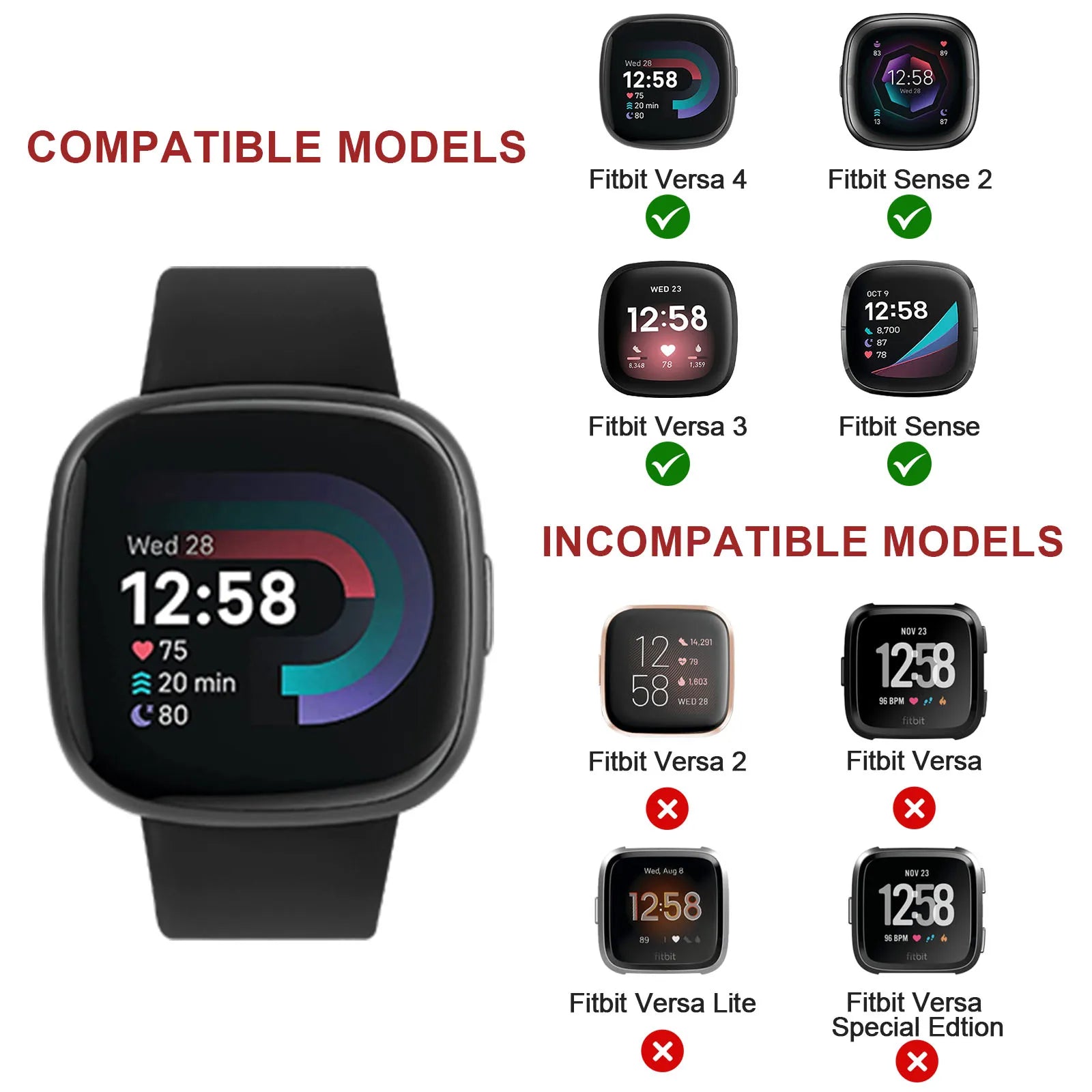 Smartwatch Strap for Fitbit Versa 3 Versa 4 Band Watchband Soft Bracelet Replacement for Fitbit Sense Sense 2 Strap Wristband