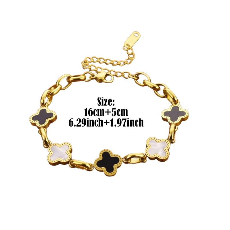 Women's Fashion Titanium Steel Four-leaf Clover Bracelet Adjustable Charm Bracelet Non-tarnish Lucky Chain Gift for Girlfriend