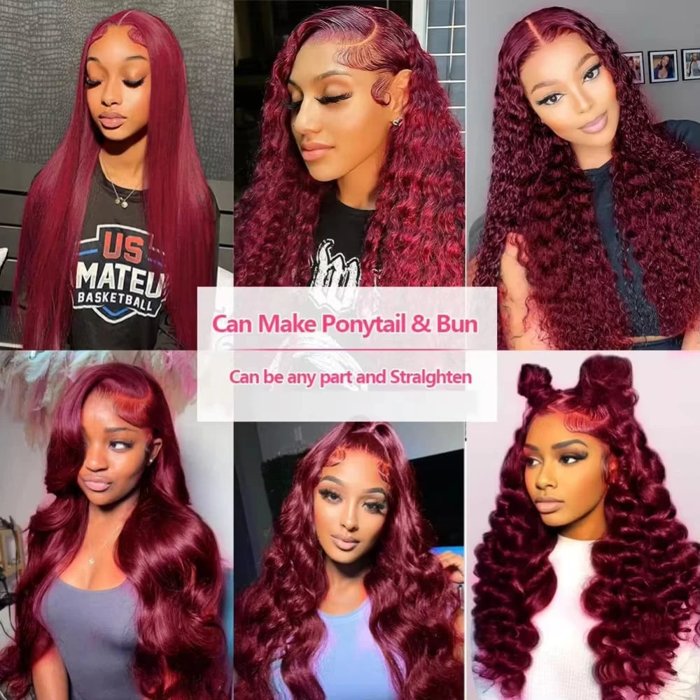 200 Density 99J Burgundy Body Wave Human Hair Wigs 13x6 HD Lace Frontal Human Hair Wig Brazilian Remy Real Human Hair For Women