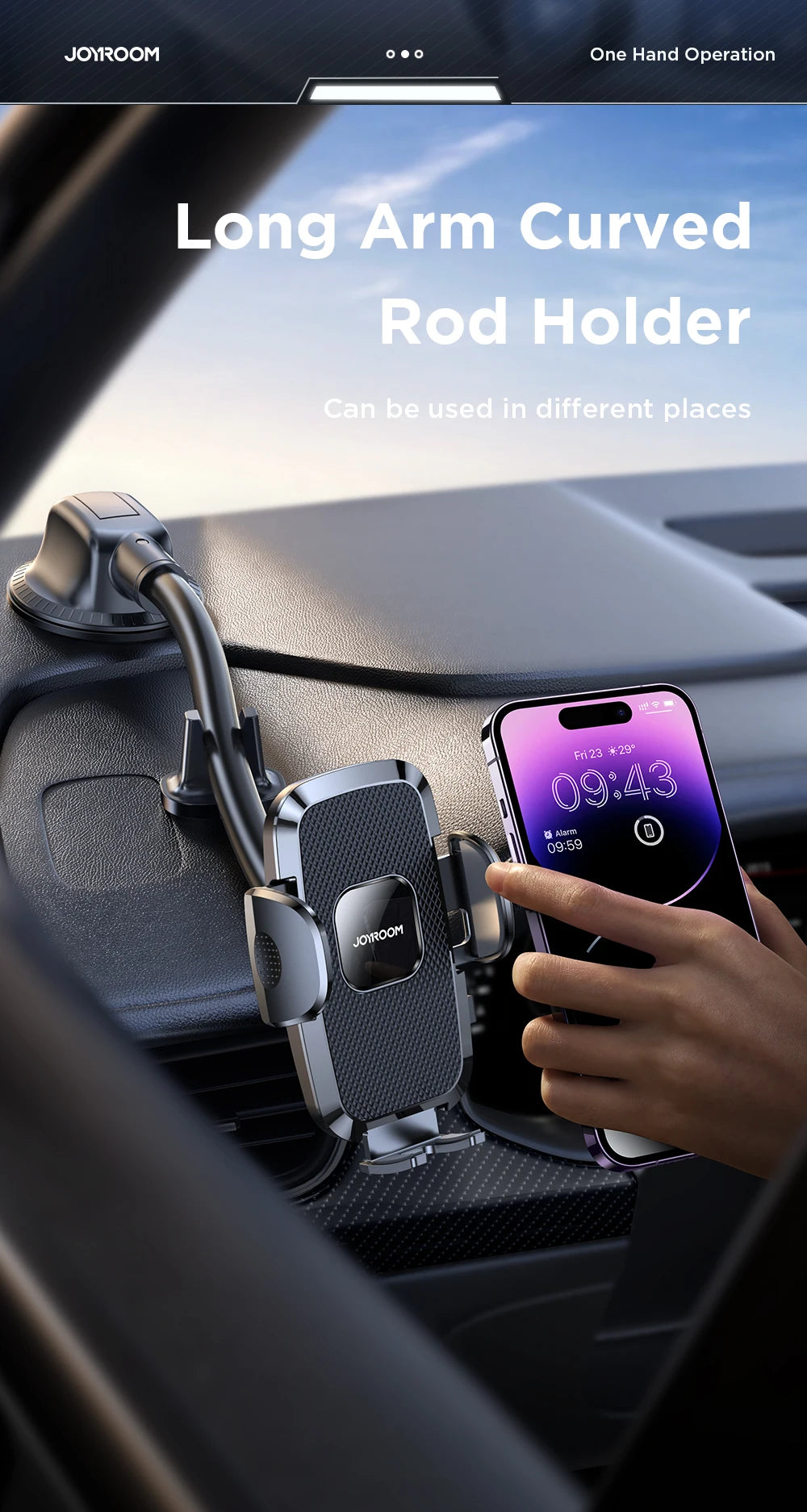 Car Phone Holder Mount 360° Widest View Universal Handsfree Auto Air Vent Flexible Long Arm Phone Mount