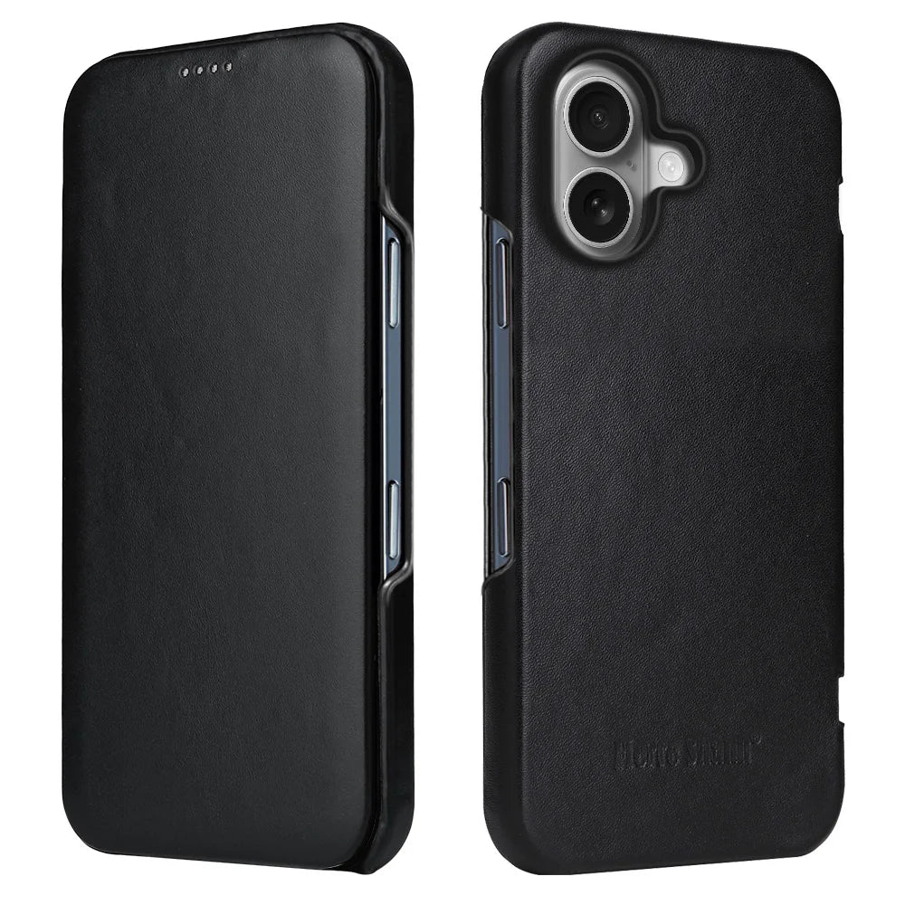 Premium Leather Flip Cover Mobile Phone Case For Apple iPhone 17 Pro Max Air iPhone17 Natural Cowhide Magnetic Button Open