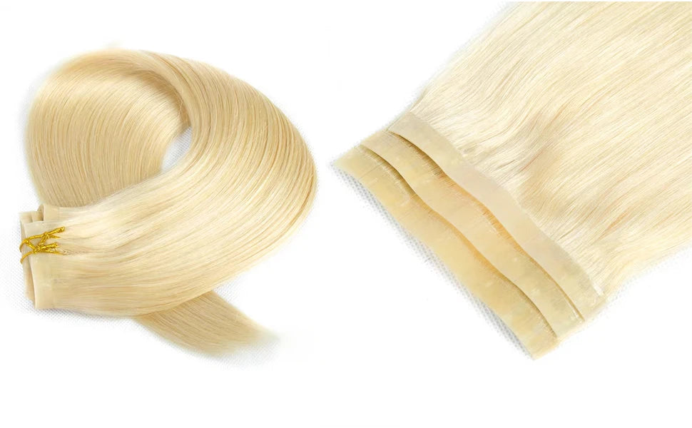 16 18 Inch Clip In Hair Extensions Real Human Hair Colored 613 Honey Blonde Clip Ins With Bangs Double Weft Invisible Hair Extension On Sale