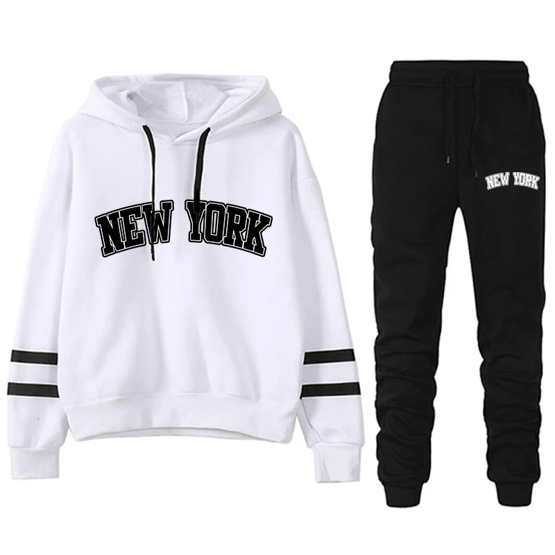 Women’s Hoodie & Jogger Tracksuit Set – Casual New York Print Outfit