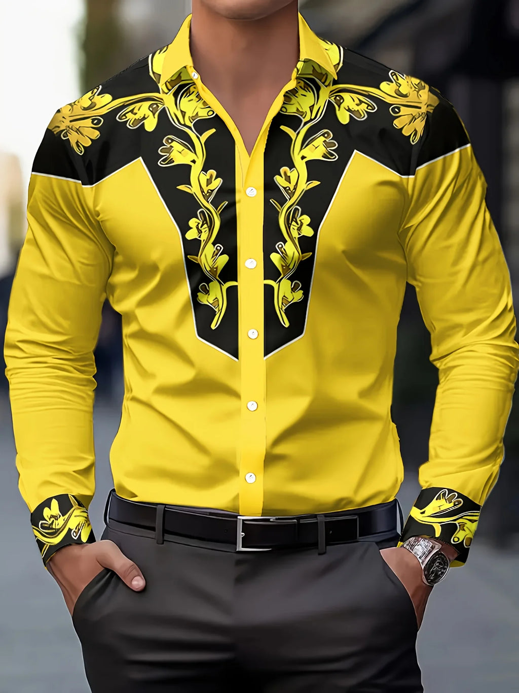 Men’s Printed Long Sleeve Dress Shirt