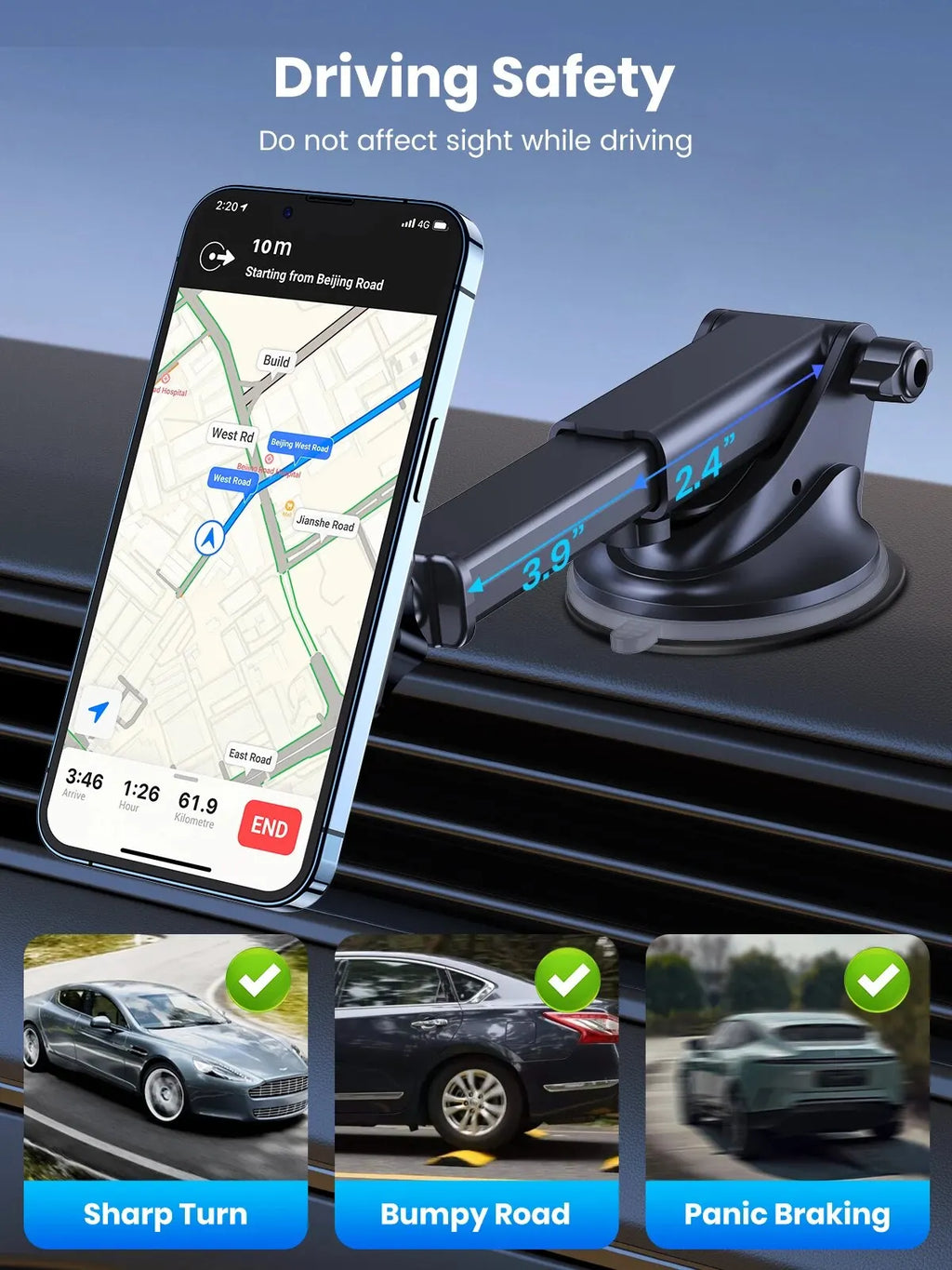 TOPK Magnetic Car Phone Mount; N52 Strong Magnet Dashboard Windshield Suction Cup Car Phone Holder Adjustable Telescopic Arm