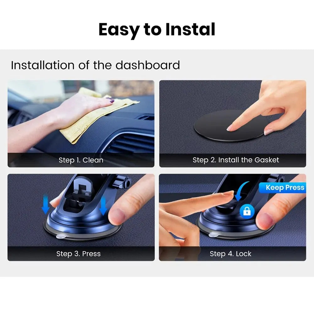 TOPK Magnetic Car Phone Mount; N52 Strong Magnet Dashboard Windshield Suction Cup Car Phone Holder Adjustable Telescopic Arm