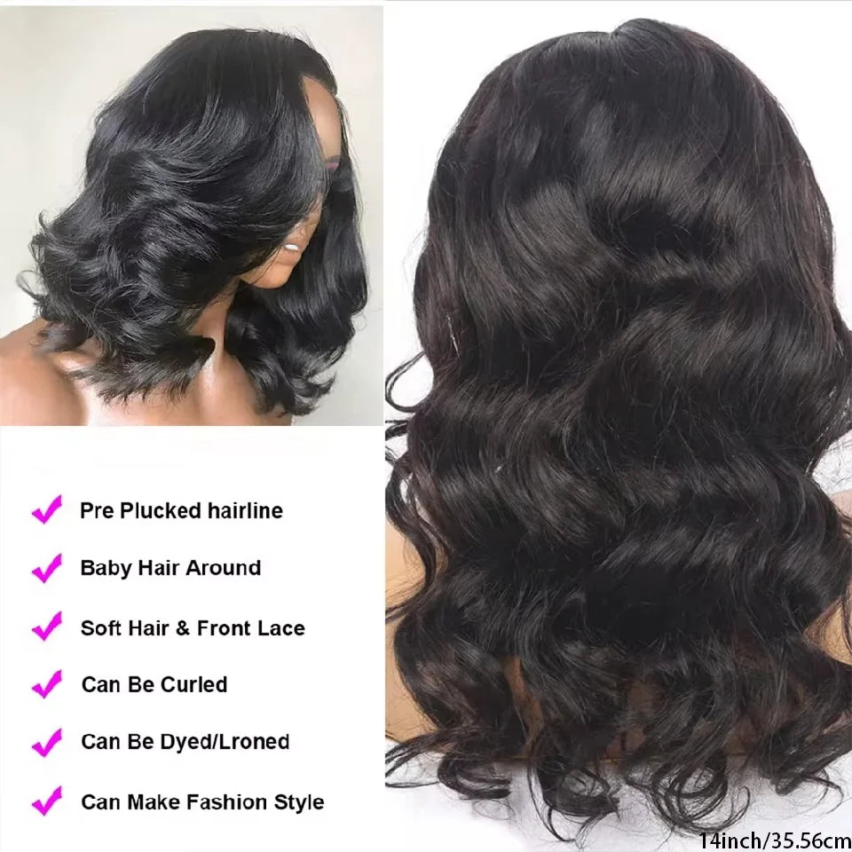 13x6 HD Lace Frontal Wigs Short Bob Body Wave Human Hair Wig 200 Density Pre Plucked Brazilian  Human Hair Wig For Women