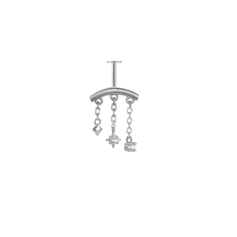 CANNER 1PC 925 Sterling Silver Eight-pointed Star CZ Piercing Earring For Women Ins Tassel Chain Earring Goldfish Jewelry Gift