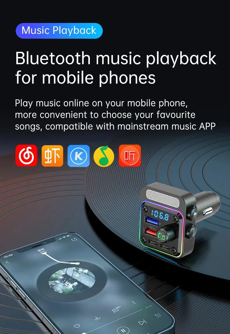 HM13X Car Bluetooth MP3 Player Dual PD 36W Fast Charge Lossless HIFI Music Car FM Transmitter Cigarette Lighter Charger Adapter