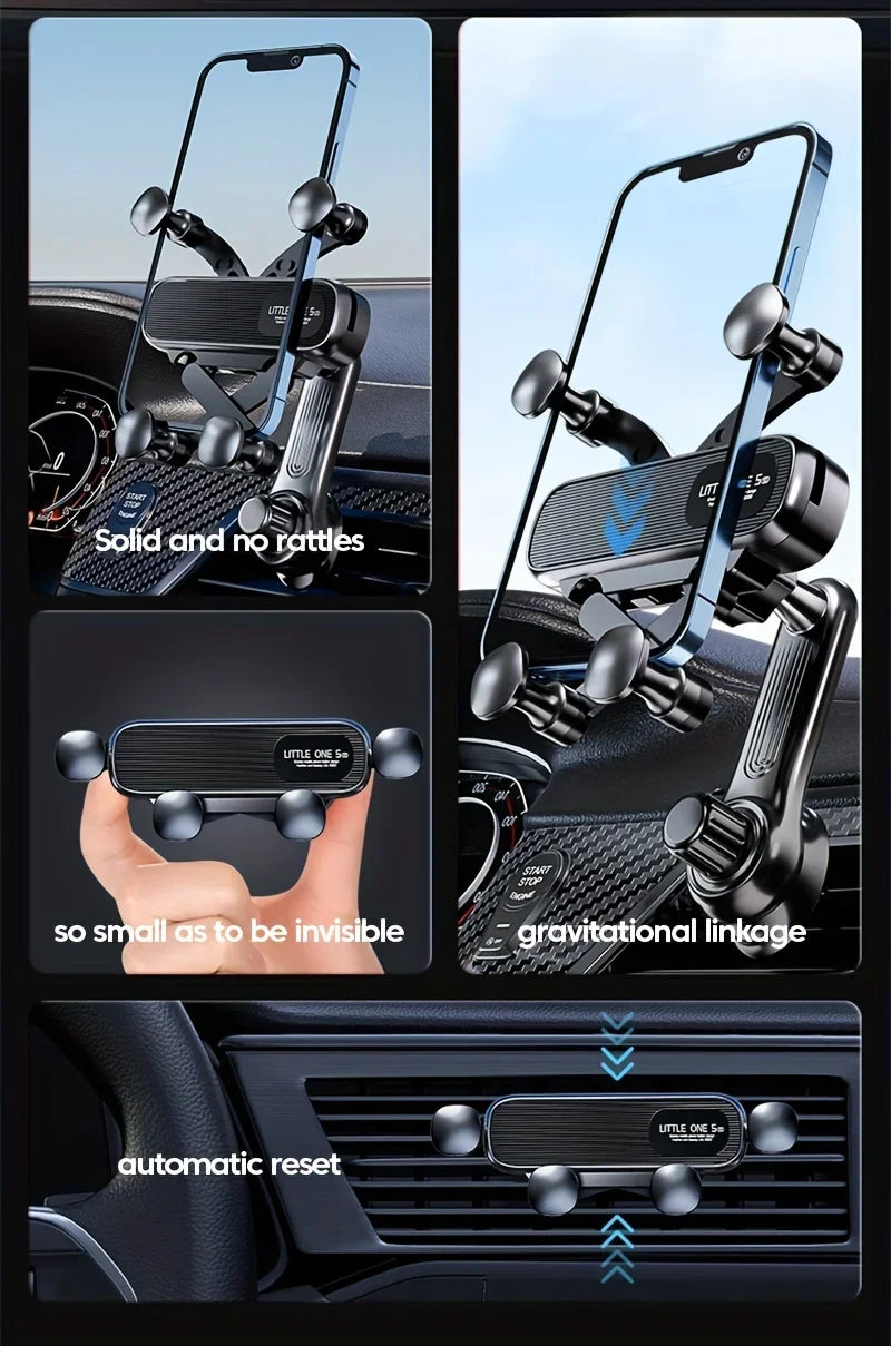 New Gravity Car Phone Holder - Strong Air Vent Clip Mount Adjustable Mobile Cell Stand for Hands-Free Driving
