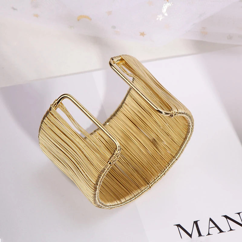 Women’s Wide Adjustable Cuff Bracelet – Gold-Tone Fashion Jewelry”
