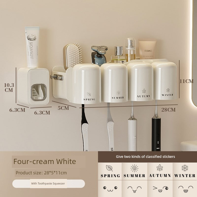 Wall-Mounted Toothbrush Holder with Toothpaste Squeezer | Bathroom Organizer Set
