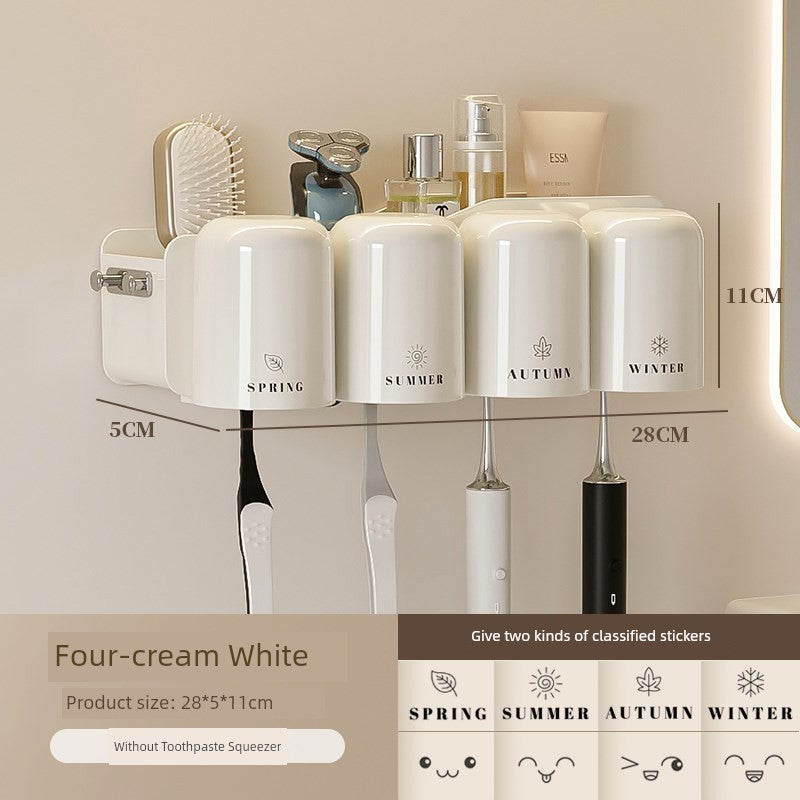 Wall-Mounted Toothbrush Holder with Toothpaste Squeezer | Bathroom Organizer Set