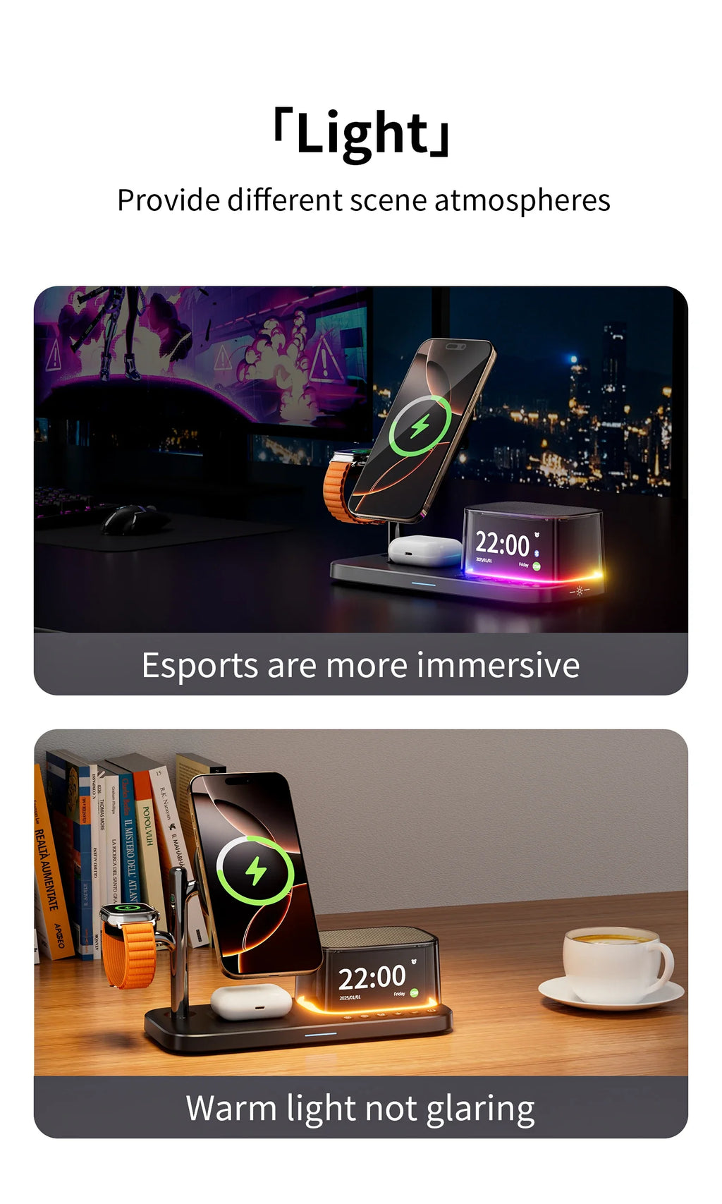 25W QI2 Wireless Charger with Wireless Speaker Digital Clock 3 in 1 Wireless Magnetic Charger for Iphone17 Charger Fast Charging