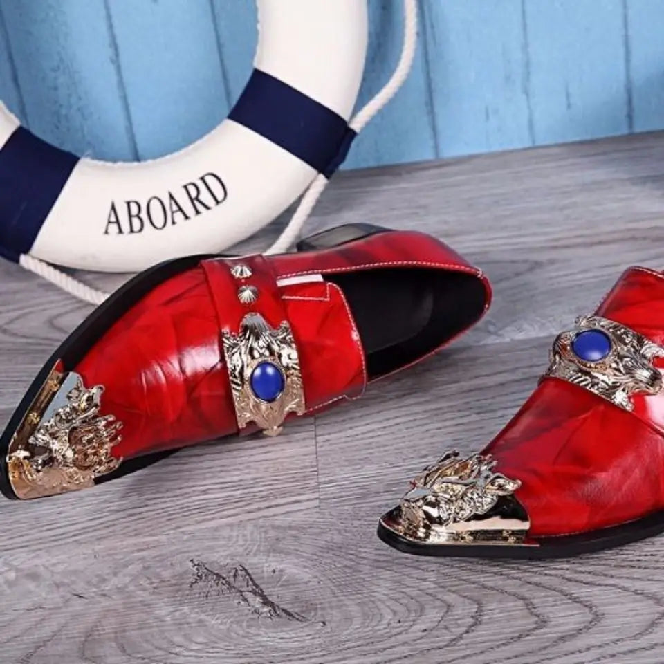 Men's Shoes Italian Style Pointed Metal Toe Leather Dress Shoes Men Slip on Oxfords Shoes for Men's Party and Wedding