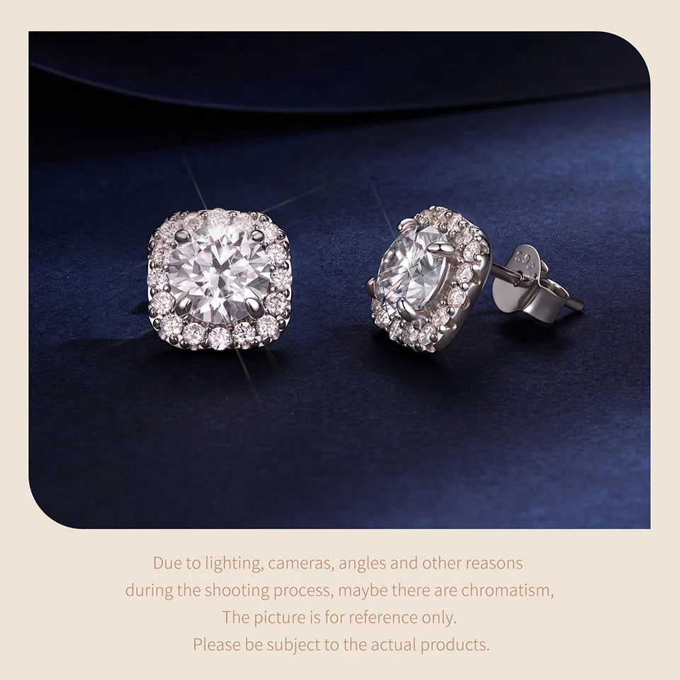 Necklace Stud Earrings 925 Sterling Silver Square Cut Diamond Wedding Engagement Jewelry Set