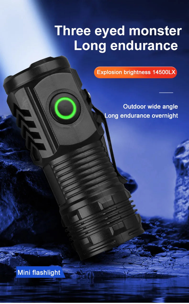 New Powerful Flashlight 3 Core LED Mini Tactical Flashlight Rechargeable High Power LED Torch Metal Pen Clip Hand Lamp
