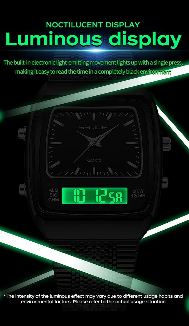 SANDA 3393 Men's Electronic Quartz Watch Fashion Multifunction Dual Display Clock Luminous Waterproof Casual Men Digital Watches