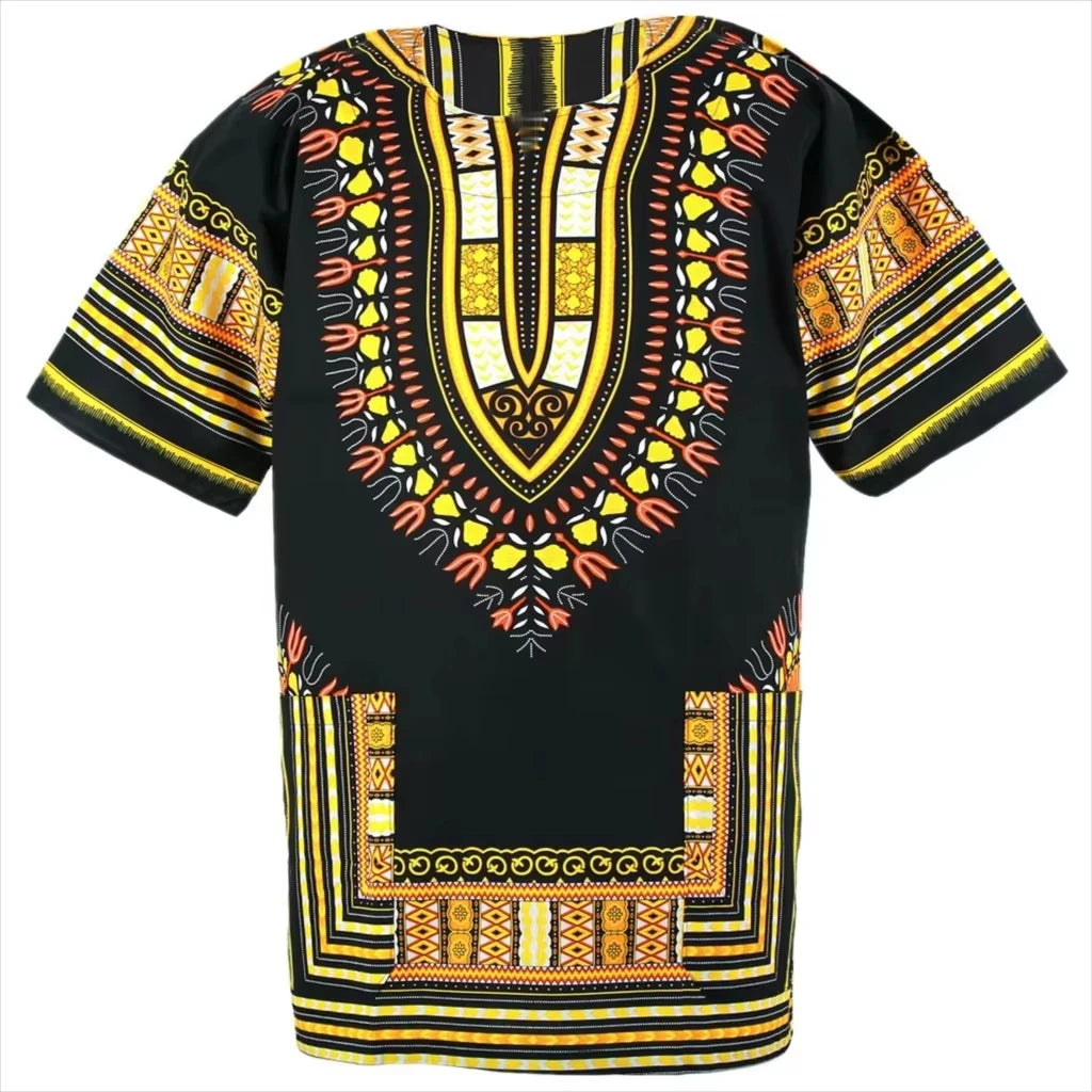 Men’s African Dashiki T-Shirt – Short Sleeve Ethnic Print Tee