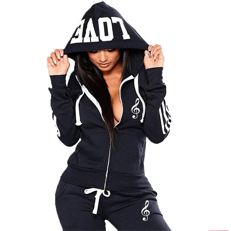 Women’s Zipper Hoodie and Sweatpants Set Casual Tracksuit Outfit