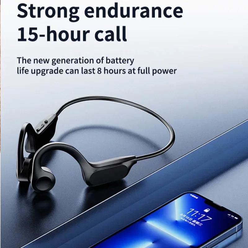 Wireless Bone Conduction Headphones Bluetooth Sport Earphone with Mic Hand-free Noise-Cancelling for Swimming And Outdoor Activities
