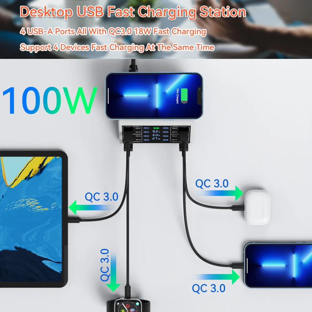 100W QC 3.0 USB Charger Wireless Charger Quick Charge PD USB C Charger Phone Accessories Fast Charger For iPhone 12 13 Xiaomi