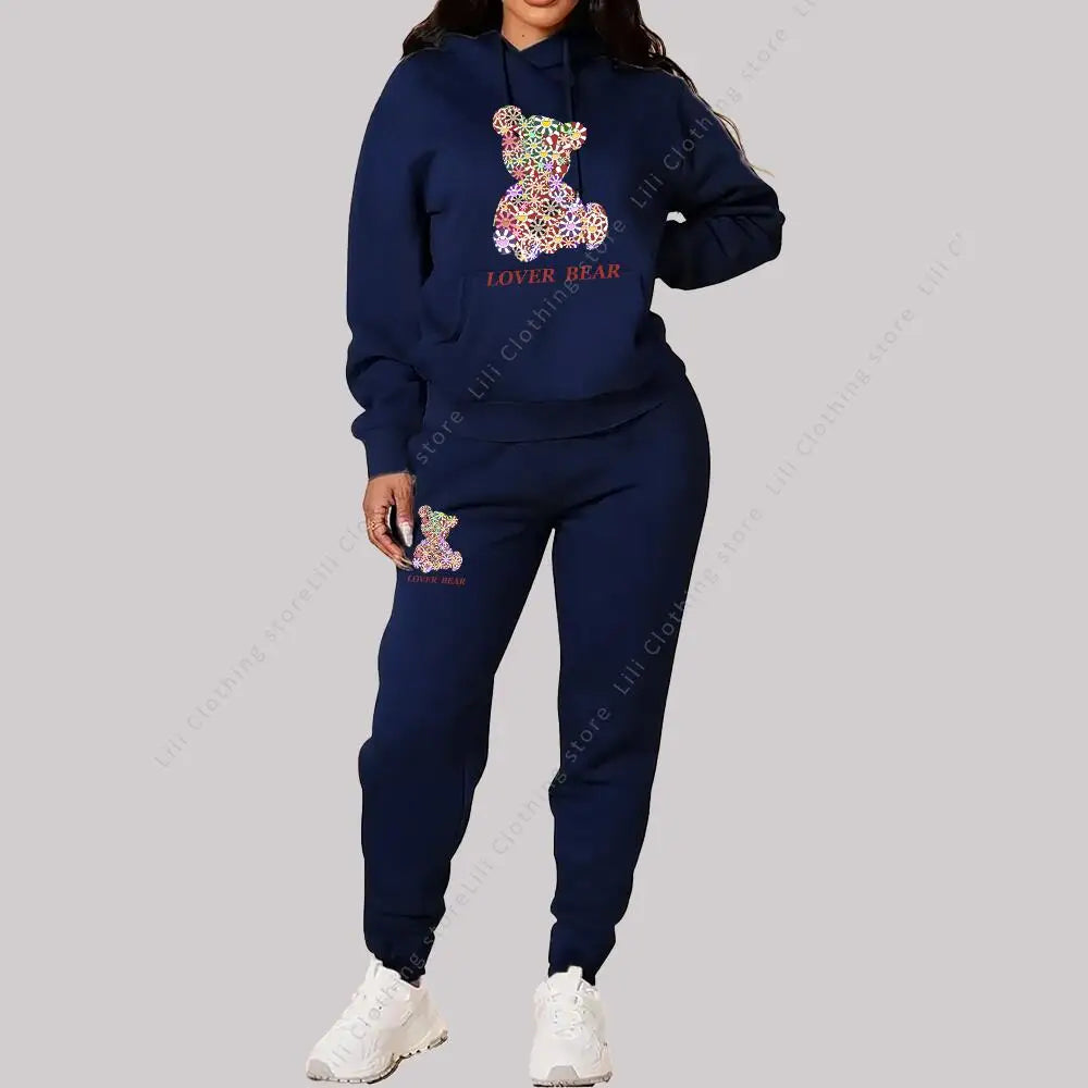 Women’s Hoodie and Sweatpants Set Casual Tracksuit Bear Graphic Outfit