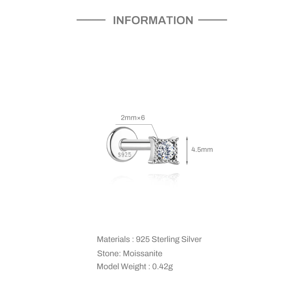CANNER 1PC Flower Moissanite 925 Sterling Silver Piercing Ear Stud For Women Love Eight-pointed star Stud Earrings Fine Jewelry