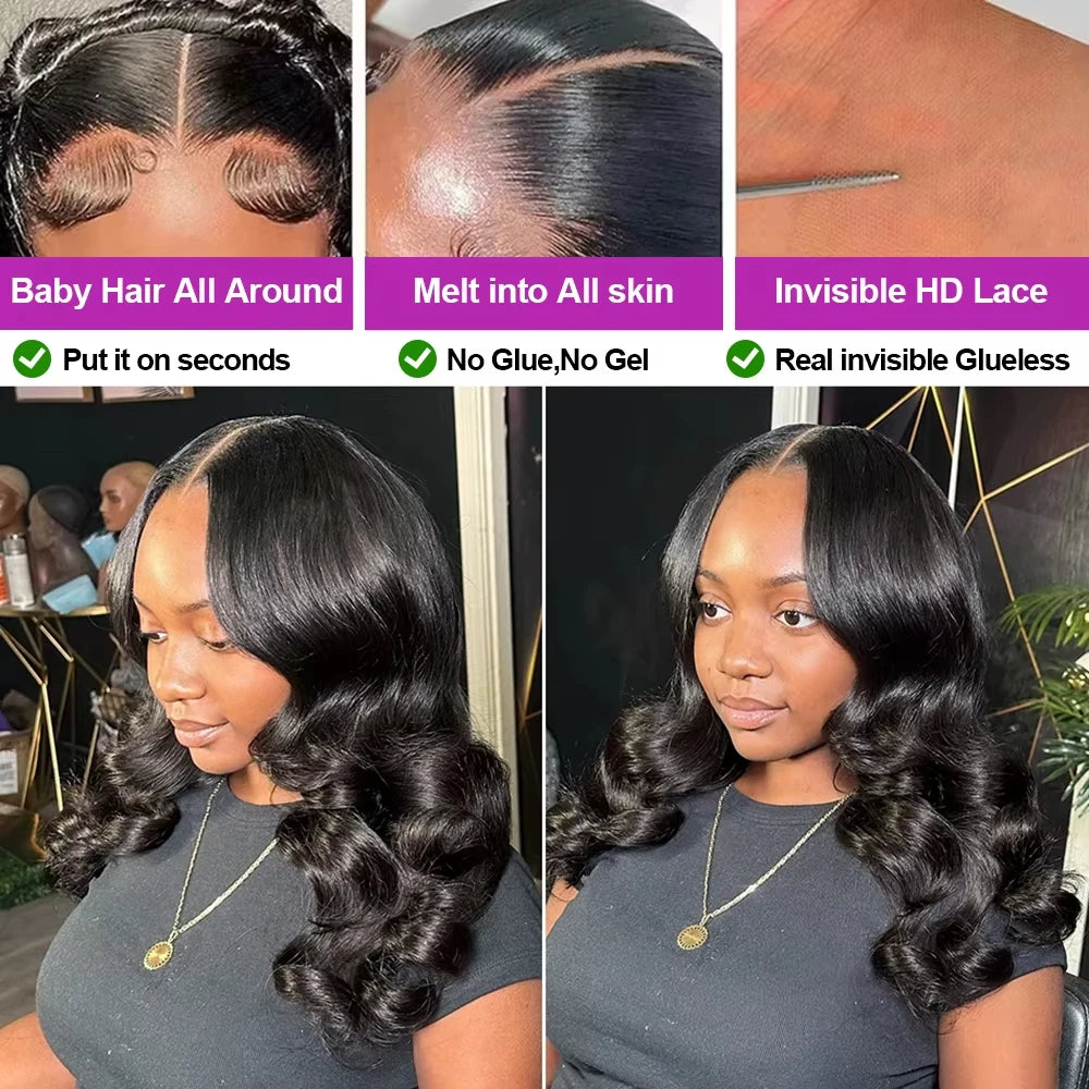 13x6 HD Lace Frontal Wigs Short Bob Body Wave Human Hair Wig 200 Density Pre Plucked Brazilian  Human Hair Wig For Women