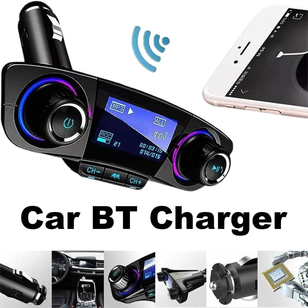 Bluetooth Car Mp3 Player with QC3.0 Fast Charging USB Cigarette Lighter Charger Hands-free FM Transmitter for Vehicle