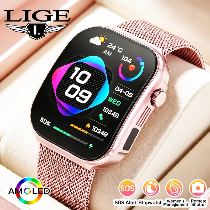 New 2.2-inch AMOLED Screen Smart Watch Women LED Light Health Monitor Smartwatch Bluetooth Call Sports Fitness Ladies Watch