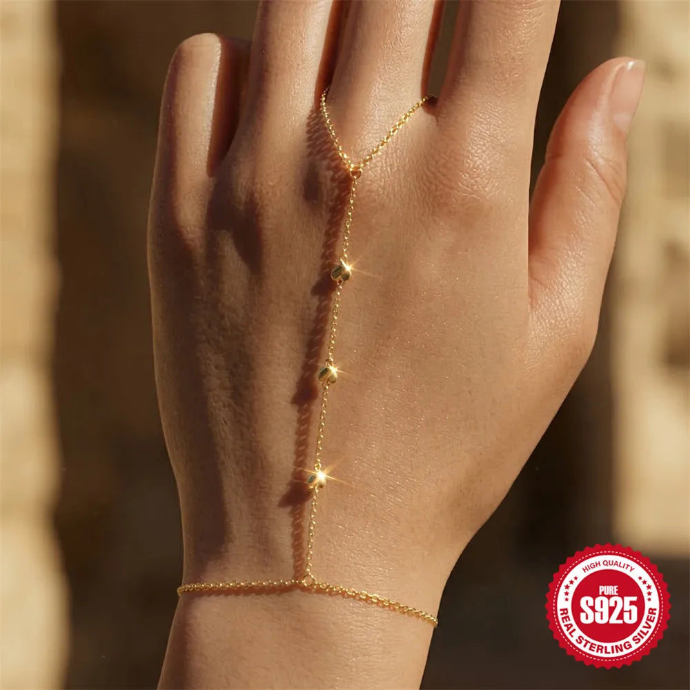 CANNER 925 Sterling Silver Lucky Koi Goldfish Finger Chain Bracelet For Women Hand Chain Ring Jewelry Gift pulseras de plata 925