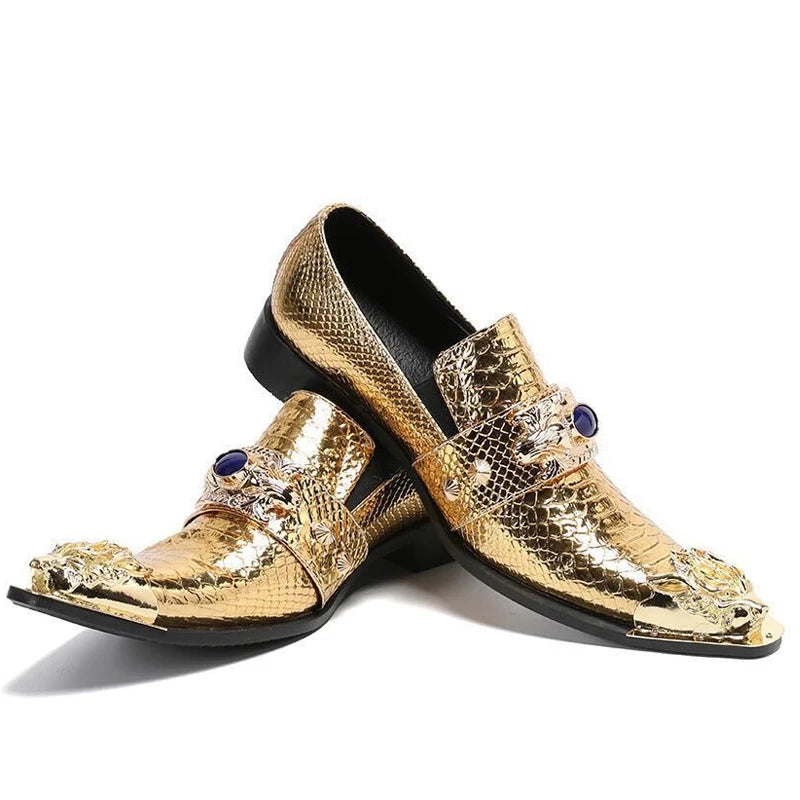 Men's Shoes Italian Style Pointed Metal Toe Leather Dress Shoes Men Slip on Oxfords Shoes for Men's Party and Wedding
