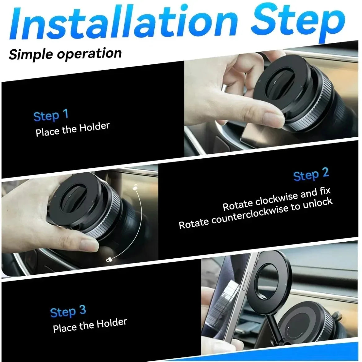 Magnetic Phone Mount 360° Rotation Vacuum Suction Car Holder Foldable Retractable for Safe Driving