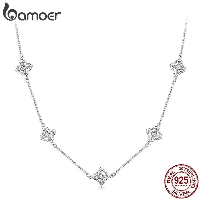 Necklace Lucky Clover 925 Sterling Silver Round Cut Diamond Beads Chain Fashion Collarbone Chain Fine Jewelry