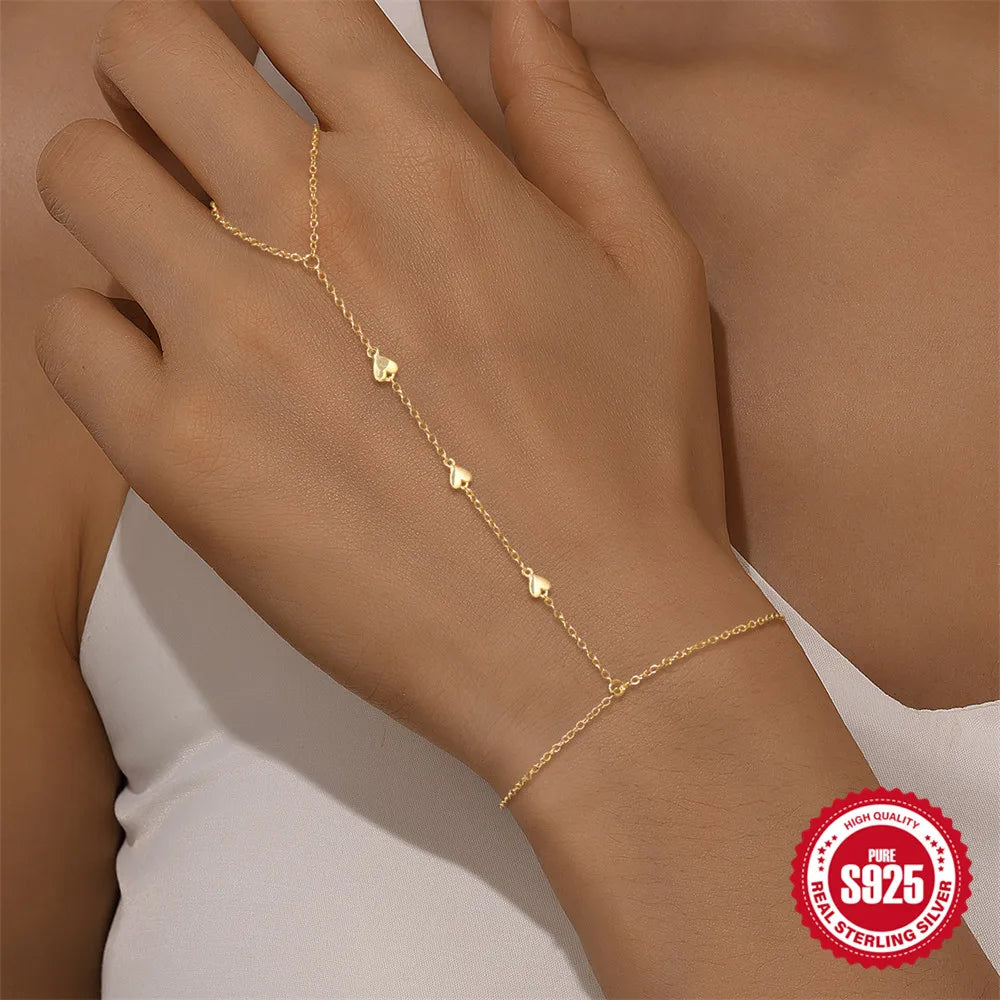 CANNER 925 Sterling Silver Lucky Koi Goldfish Finger Chain Bracelet For Women Hand Chain Ring Jewelry Gift pulseras de plata 925