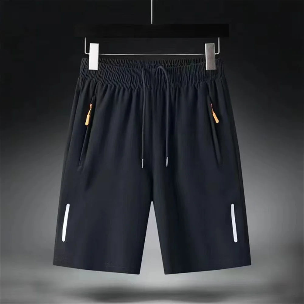 Men's Summer Thin Ice Silk Casual Shorts Quick Dry Loose Fit Elastic Waist Gym Sports Jogging Pants with Zipper