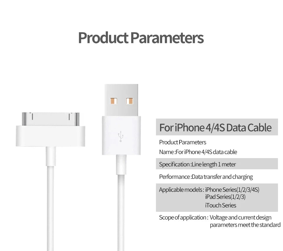 30 Pin USB Cable Charge Fast Charging for iPhone 4S 4 3GS 3G iPad 1 2 3 iPod Nano itouch 30 Pin Charger Adapter Data Sync Cord