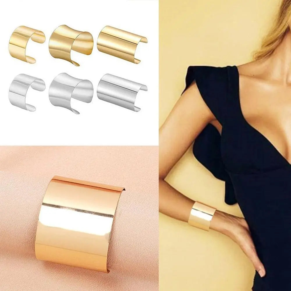 Unisex Wide Open Cuff Bracelet – Gold & Silver Tone Adjustable Metal