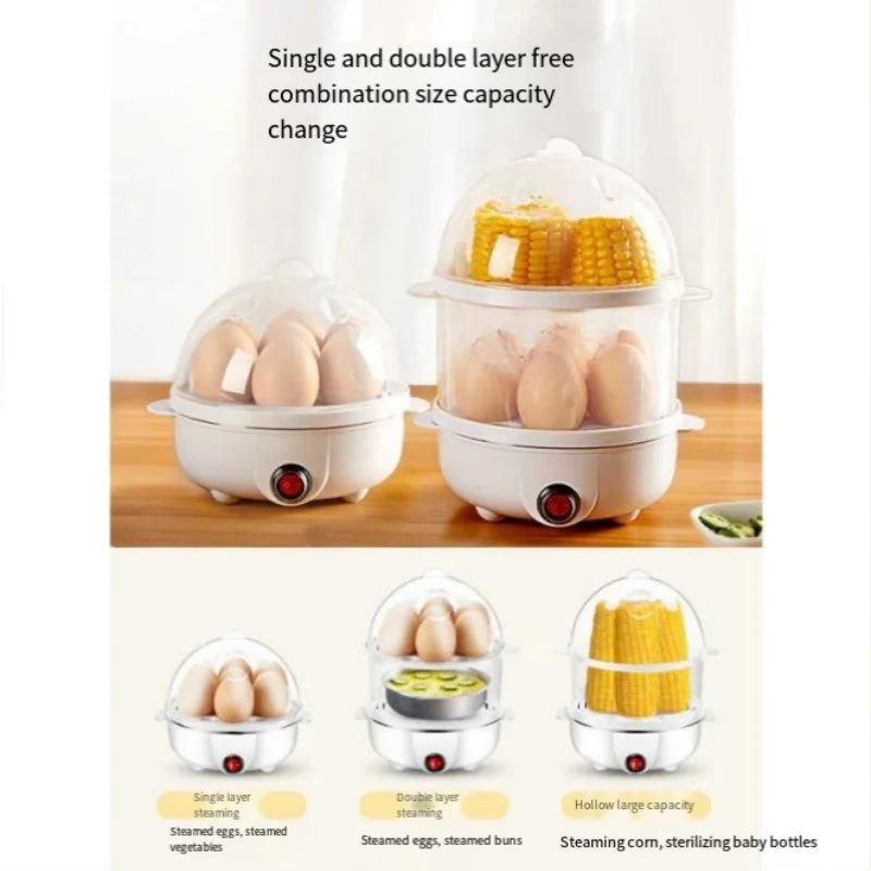 Smart White Egg Cooker Electric Multifunctional Mini Boiler Steamer Poacher for Kitchen Use - Plastic Housing 250W Power