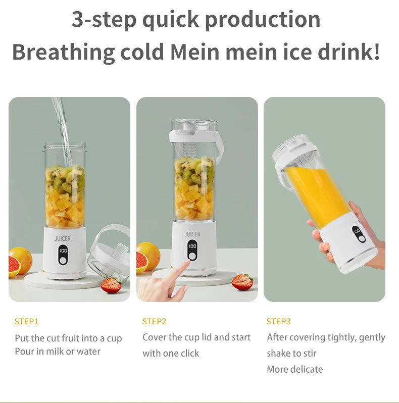 Portable Blender 600ML Electric Juicer Rechargeable 4000mAh USB Fruit Mixer Personal Smoothie Maker Outdoor Fresh Fruit Blender