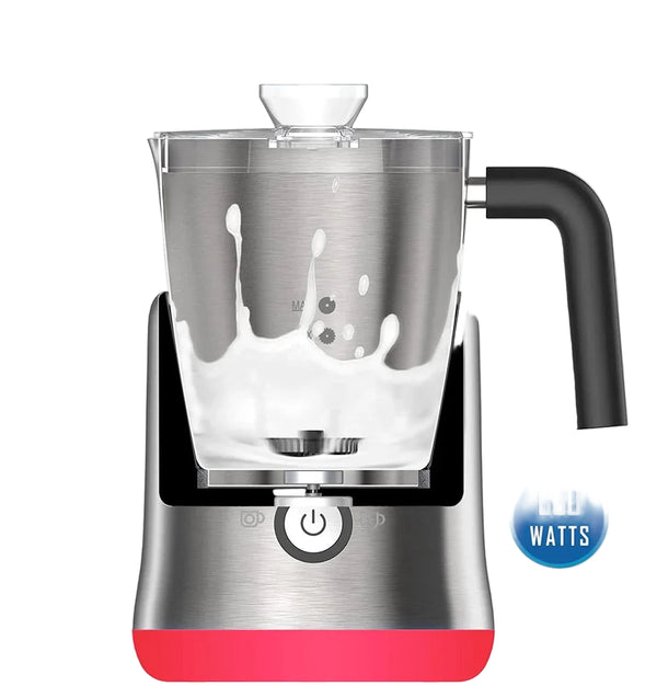 Milk Frother & Steamer – 4-in-1 Electric Hot and Cold Foam Maker for Coffee, Latte, Cappuccino, Stainless Steel with Auto Shut-Off (Silver/Black)
