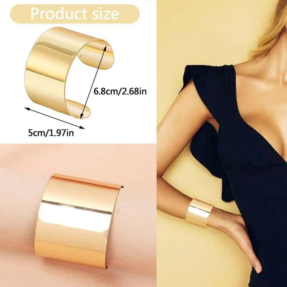 Unisex Wide Open Cuff Bracelet – Gold & Silver Tone Adjustable Metal
