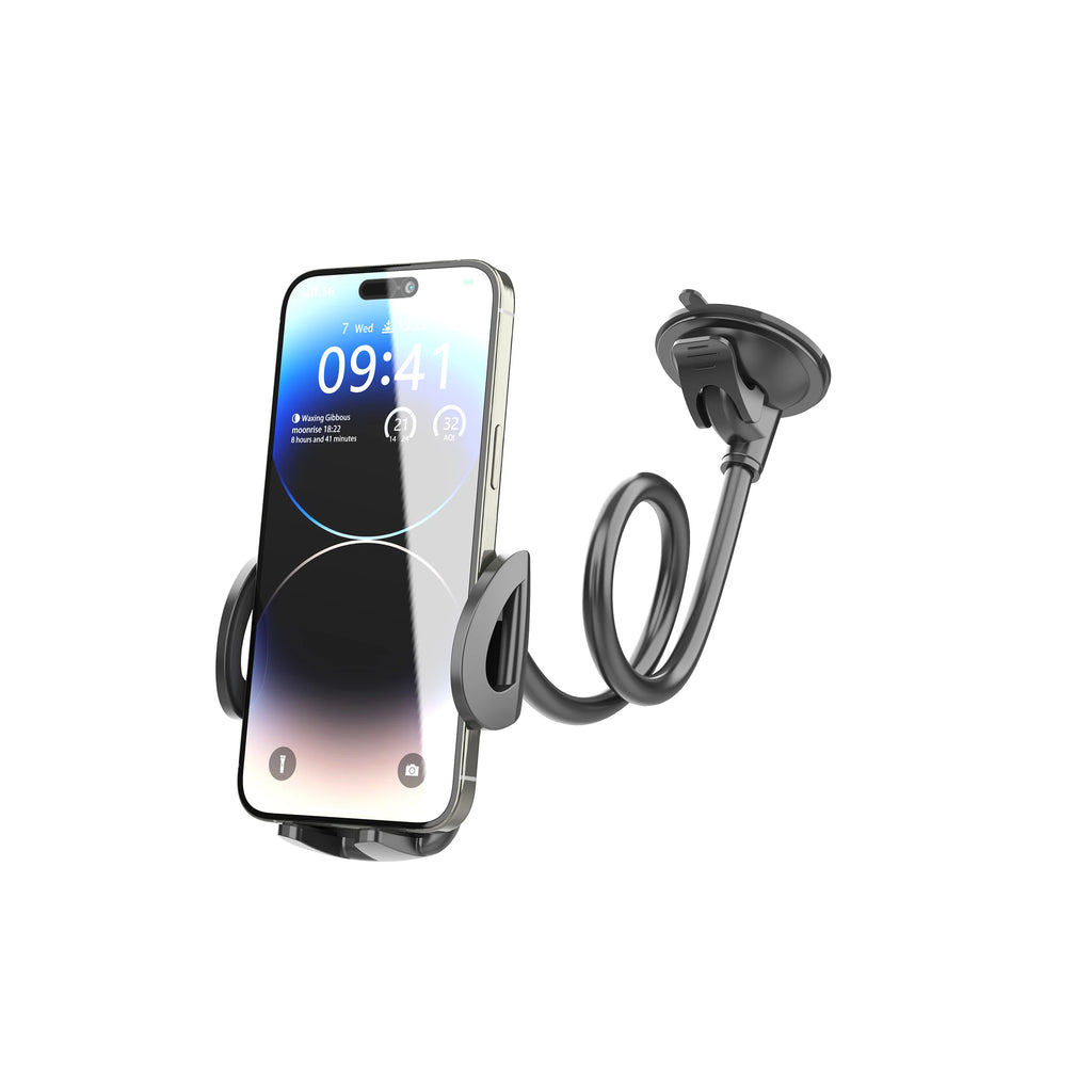 Solid Car Truck Phone Mount Holder with 11.8-Inch Gooseneck Long Arm Anti-Shake Stabilizer Compatible All Cell Phones iPhone