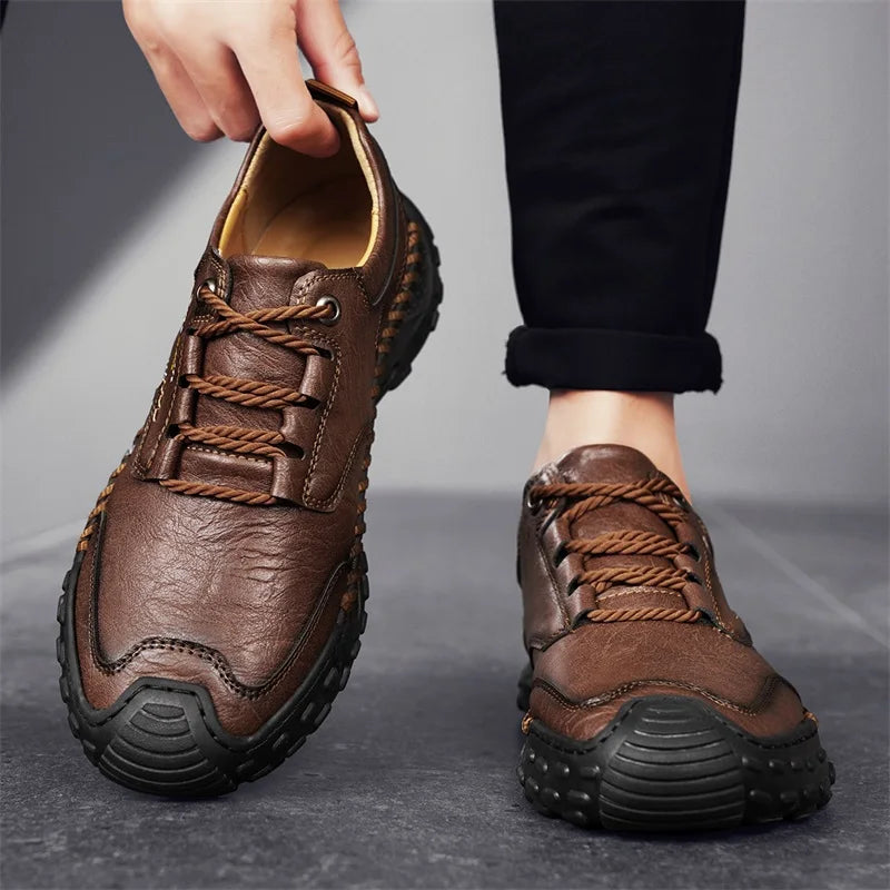 Outdoor Casual Leather Mens Shoes Retro Style Male Sneakers Adult Non-Slip Casual Desert Hiking Footwear Treking Shoes Trainers